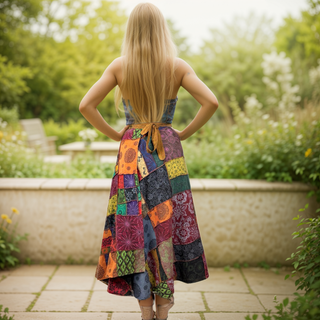 425 SKT Boho Cotton Tie Dye Asymmetrical Patched Fall Winter Wrap Skirt - Agan Traders, Multi-colored