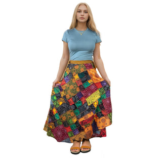 425 SKT Boho Cotton Tie Dye Asymmetrical Patched Fall Winter Wrap Skirt - Agan Traders, Multi-colored