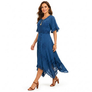 Tengboche Rayon Embroidered Ruffle Dress