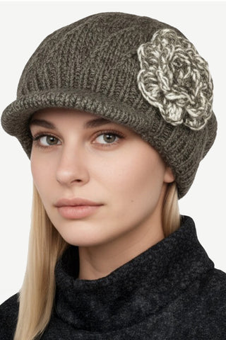 Dharmasthali Flower Appliqué Lambswool Beret