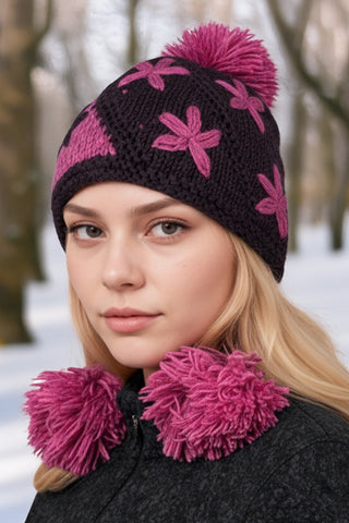 Tistung Lambswool Two-Tone Crochet Pom-Pom Beanie