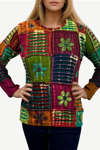 Imadol Rib Cotton Patchwork Razor-Cut Blouse