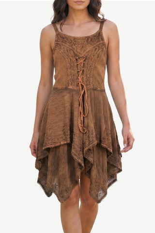 Tamor Rayon Embroidered Handkerchief-Hem Dress