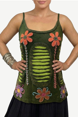 Pulchowk Rib Cotton Patchwork Razor-Cut Tank
