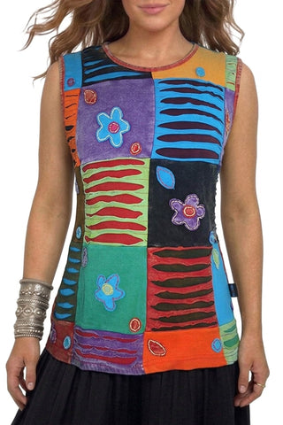 Ratu Rib Cotton Embroidered Patch Cap-Sleeve Blouse