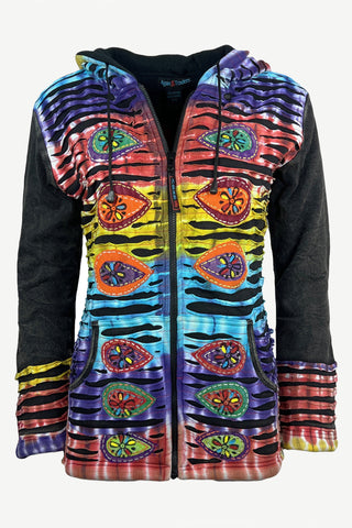 RJ 331 Rainbow Tie Dye Razor Cut Patch Work Bohemian Fleece Insulated Jacket - Agan Traders, Rainbow