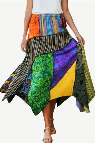 Ghalekharka Knit Cotton Tribal Asymmetrical Patch Skirt