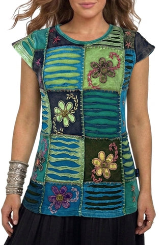Jaljale Knit Cotton Razor-Cut Cap-Sleeve Tank