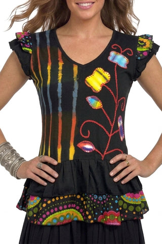 Kali Rayon Tie-Dye Patchwork Blouse