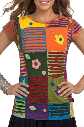 Arun Knit Cotton Razor-Cut Embroidered Blouse