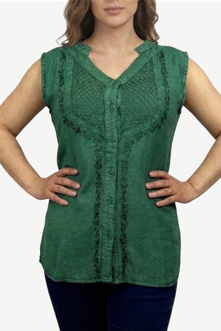 Gokarna Rayon Sleeveless Medieval Embroidered Top