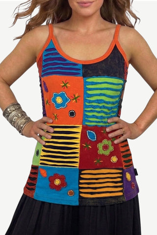 Lokpa Knit Cotton Patchwork Razor-Cut Tank Top