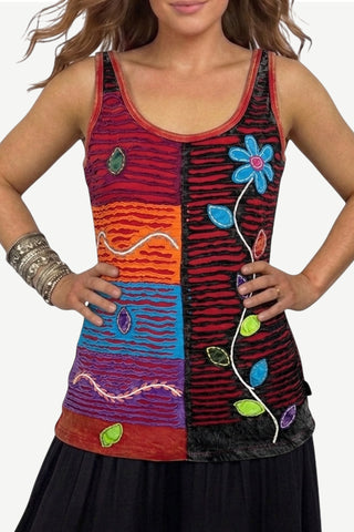 Seti Knit Cotton Patchwork Razor-Cut Cami