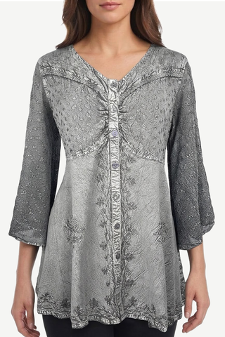 Kalaiya Rayon Gothic Sheer Lace-Sleeve Blouse