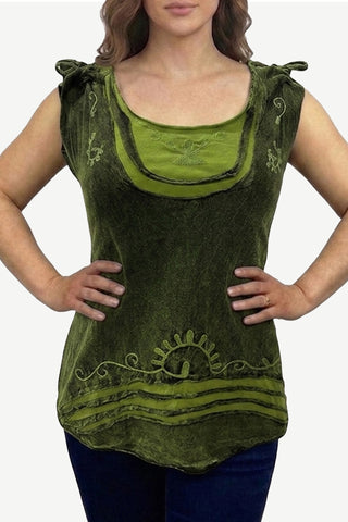Rara Rib Cotton Tie-Dye Embroidered Tank