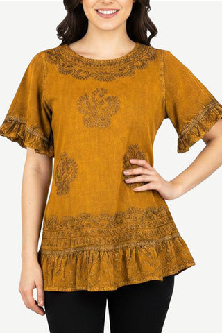 Gokyo Rayon Peasant Ruffle Blouse