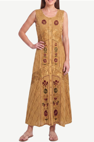 Sankhamul Rayon Embroidered Button-Down Sundress