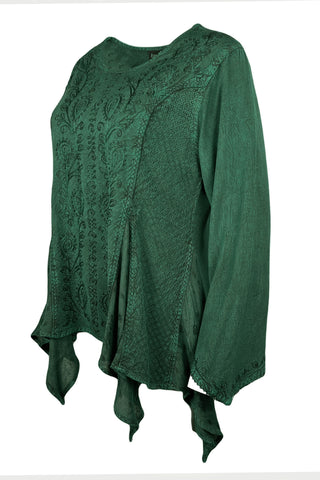 302 Bohemian Asymmetrical Handkerchief Tunic Blouse - Agan Traders, H Green