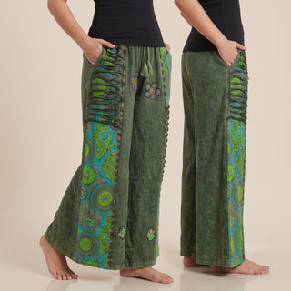 Bishnumati Cotton Embroidered Wide-Leg Palazzo Pants