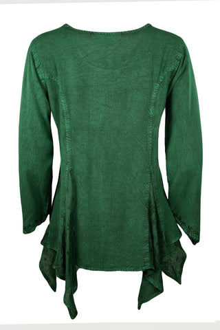 302 Bohemian Asymmetrical Handkerchief Tunic Blouse - Agan Traders, H Green
