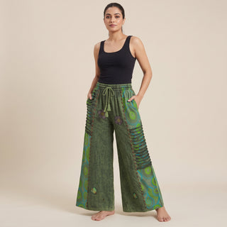 Bishnumati Cotton Embroidered Wide-Leg Palazzo Pants