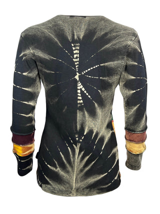 Rib Cotton Tie Dye Embroidered Floral Bohemian Gypsy Top Blouse - Agan Traders, Gold