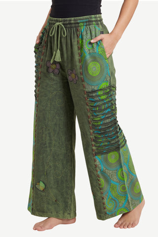 Bishnumati Cotton Embroidered Wide-Leg Palazzo Pants