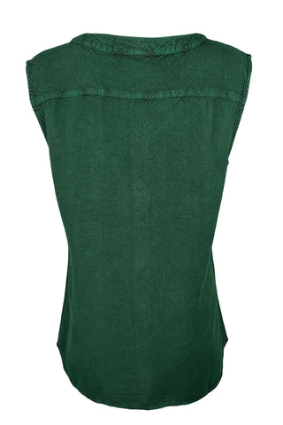 Women's Sleeveless Embroidered Bohemian Medieval Chic Summer Fashion Blouse Top - Agan Traders, H Green