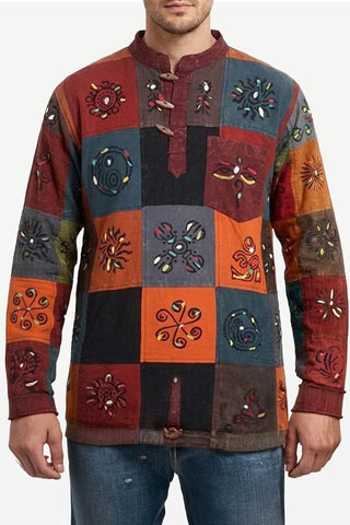 Gulariya Men's Heavy Cotton Patchwork Henley