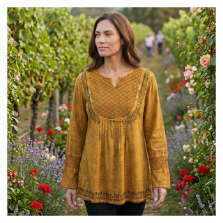 Birendranagar Rayon Pleated Mesh Embroidered Blouse