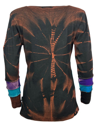 Rib Cotton Tie Dye Embroidered Floral Bohemian Gypsy Top Blouse - Agan Traders, Purple