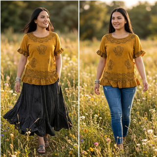Gokyo Rayon Peasant Ruffle Blouse