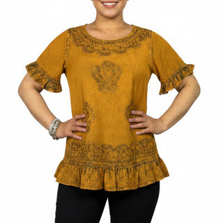 Gokyo Rayon Peasant Ruffle Blouse