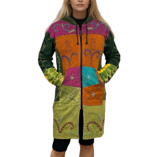 Kankai Rib Cotton Embroidered Patch Long Hoodie