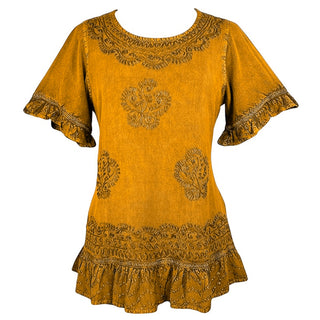 Gokyo Rayon Peasant Ruffle Blouse