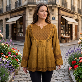 Birendranagar Rayon Pleated Mesh Embroidered Blouse