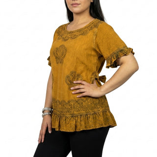 Gokyo Rayon Peasant Ruffle Blouse