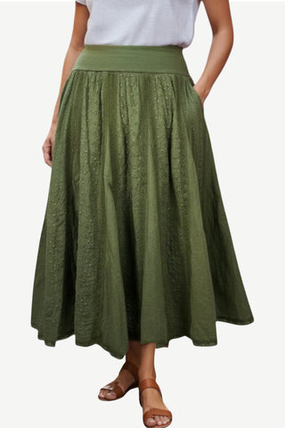 Begnas Cotton Embroidered High-Waist Maxi Skirt