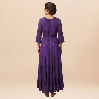 Likhu Rayon Crepe Medieval Lace Dress