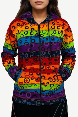Saribung Rib Cotton Rainbow Bubble Print Hoodie
