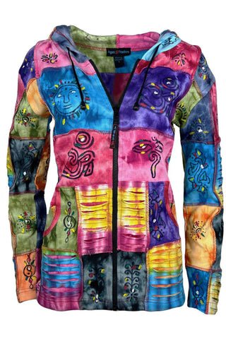 R 301 Agan Traders Rib Funky Patch Knit Cotton Bohemian Hoodie Jacket - Agan Traders, Multicolor