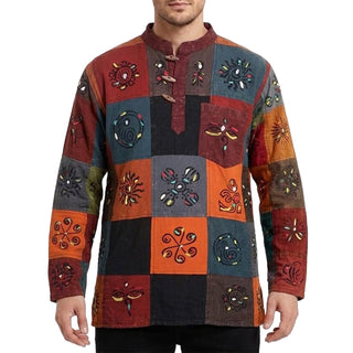 Gulariya Men's Heavy Cotton Patchwork Henley