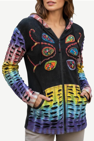 Jhapa Rib Cotton Rainbow Razor-Cut Patch Hoodie
