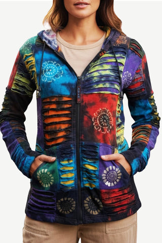 Phewa Rib Cotton Tie-Dye Patchwork Hoodie