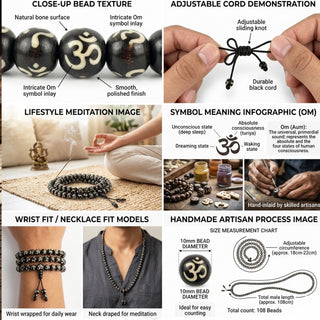 Boudha Yak Bone Om 108-Bead Prayer Mala
