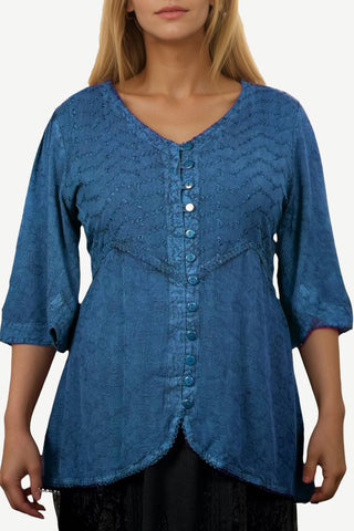 Mechi Rayon Ari-Embroidered Button-Down Tunic