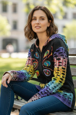 Jhapa Rib Cotton Rainbow Razor-Cut Patch Hoodie