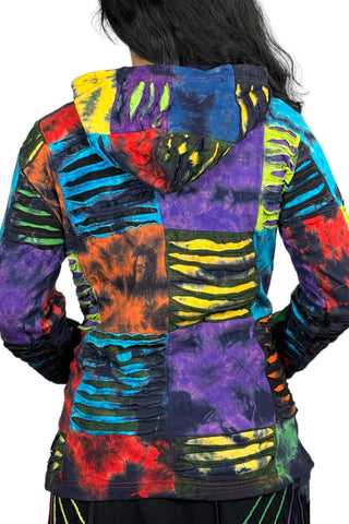 Phewa Rib Cotton Tie-Dye Patchwork Hoodie