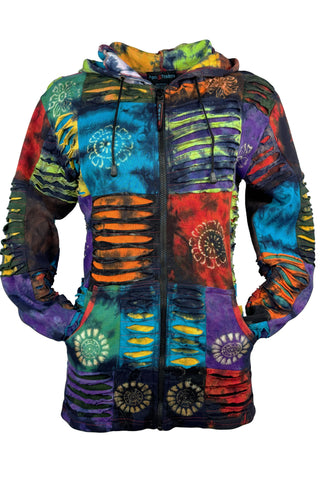 338 RJ Tie Dye Knit Cotton Razor Cut Patched Hoodie Sweatshirts Jacket - Agan Traders, RJ338_Multi