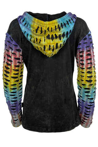 Jhapa Rib Cotton Rainbow Razor-Cut Patch Hoodie